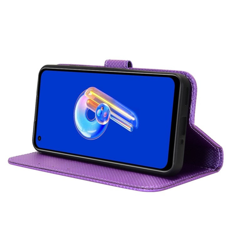 For Asus Zenfone 10 5G / 9 5G Diamond Texture Phone Flip Wallet Case Anti-shock Scratch-resistant PU Leather Cell Phone Cover with Strap - Purple
