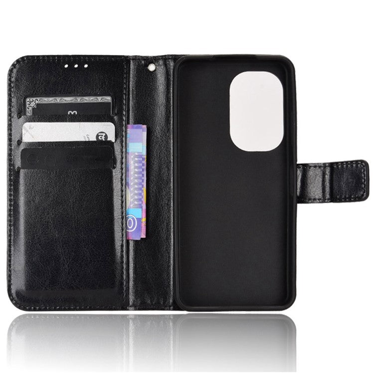 For Asus Zenfone 10 5G / 9 5G Anti-scratch Crazy Horse Texture Phone Case Stand TPU+PU Leather Wallet Protective Shell with Strap - Black