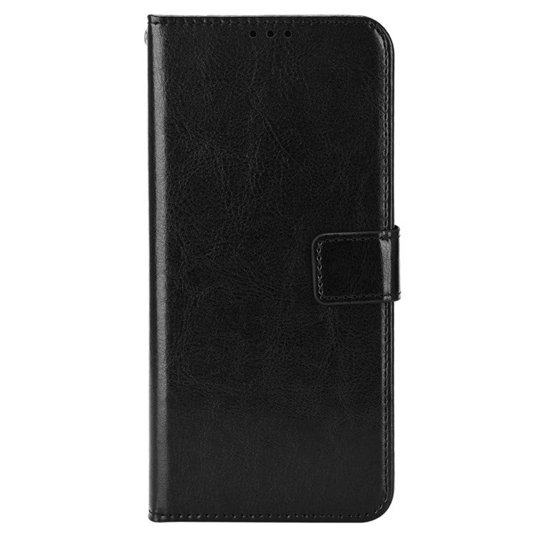 For Asus Zenfone 10 5G / 9 5G Anti-scratch Crazy Horse Texture Phone Case Stand TPU+PU Leather Wallet Protective Shell with Strap - Black