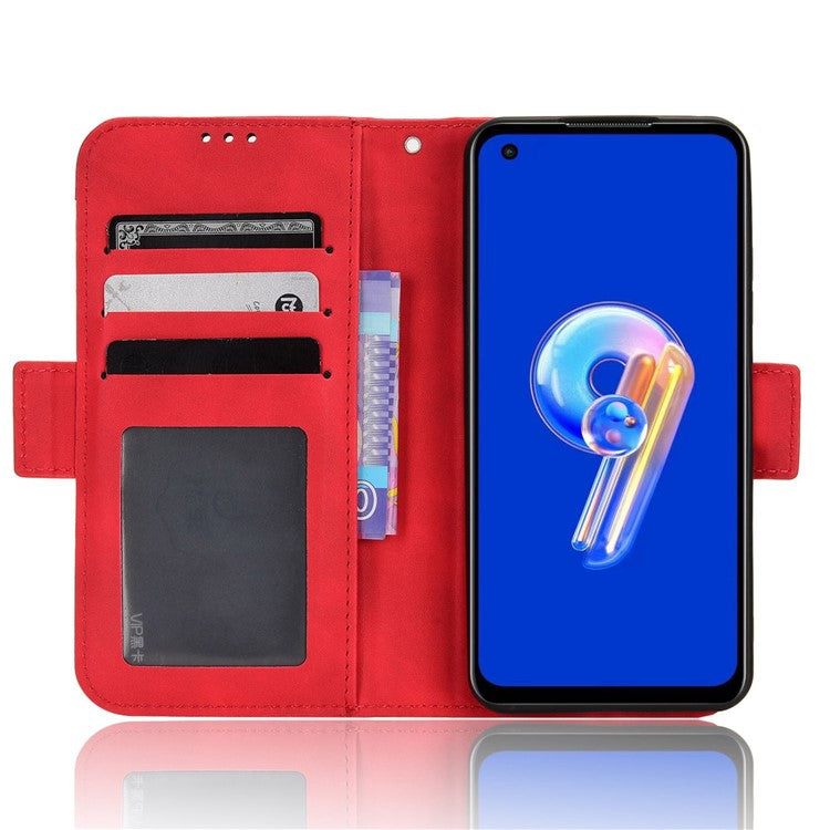 Mobile Phone Case for Asus Zenfone 10 5G / 9 5G Stand Feature Multiple Card Slots PU Leather Wallet Full Protection Cover - Red