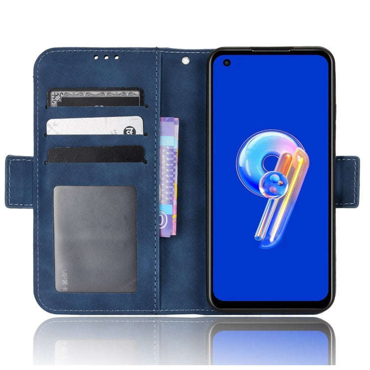 Mobile Phone Case for Asus Zenfone 10 5G / 9 5G Stand Feature Multiple Card Slots PU Leather Wallet Full Protection Cover - Blue