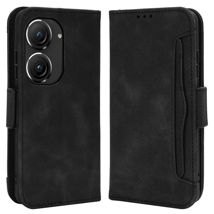 Mobile Phone Case for Asus Zenfone 10 5G / 9 5G Stand Feature Multiple Card Slots PU Leather Wallet Full Protection Cover - Black