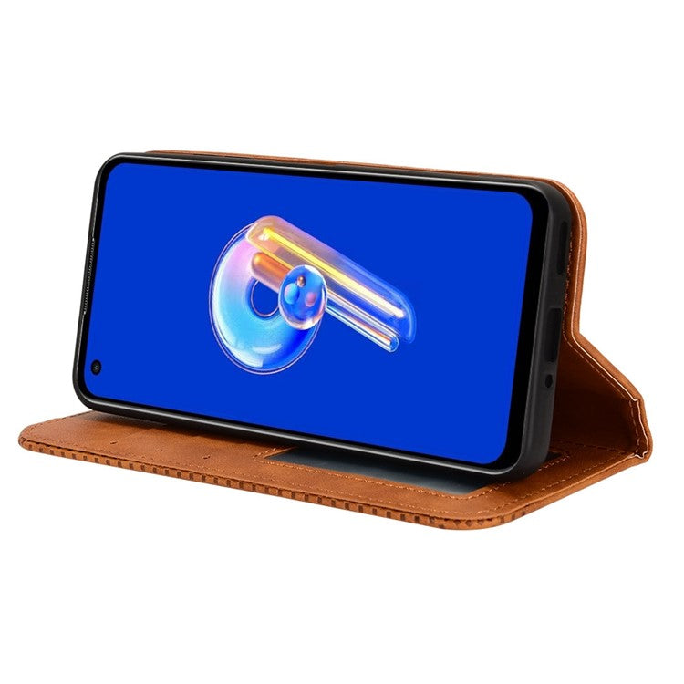 For Asus Zenfone 10 5G / 9 5G Vintage PU Leather Shockproof Mobile Phone Case Stand Auto Absorbed Shell with Wallet - Brown
