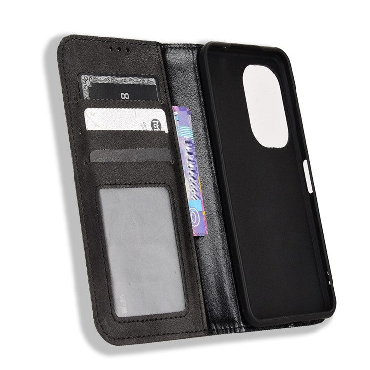 For Asus Zenfone 10 5G / 9 5G Vintage PU Leather Shockproof Mobile Phone Case Stand Auto Absorbed Shell with Wallet - Black