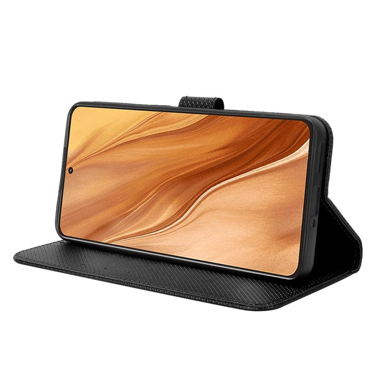 For Realme GT2 Explorer Master 5G Anti-drop Diamond Texture PU Leather Phone Case Wallet Stand Protective Phone Shell with Strap - Black