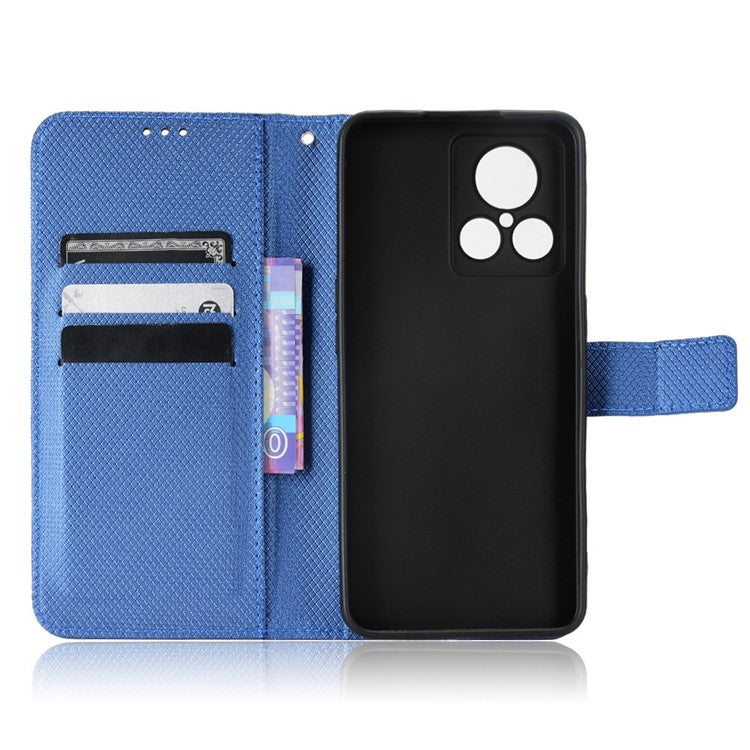 For Realme GT2 Explorer Master 5G Anti-drop Diamond Texture PU Leather Phone Case Wallet Stand Protective Phone Shell with Strap - Blue