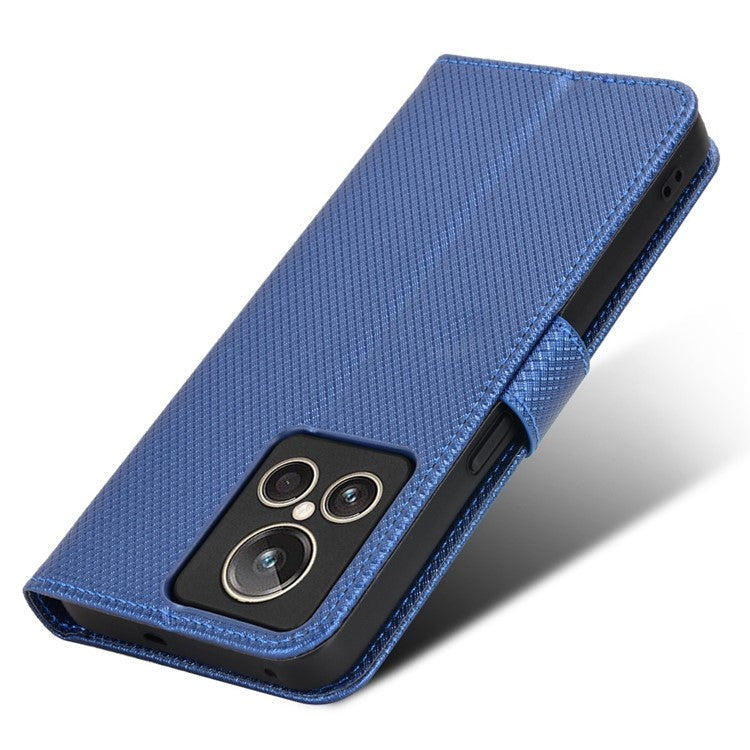 For Realme GT2 Explorer Master 5G Anti-drop Diamond Texture PU Leather Phone Case Wallet Stand Protective Phone Shell with Strap - Blue