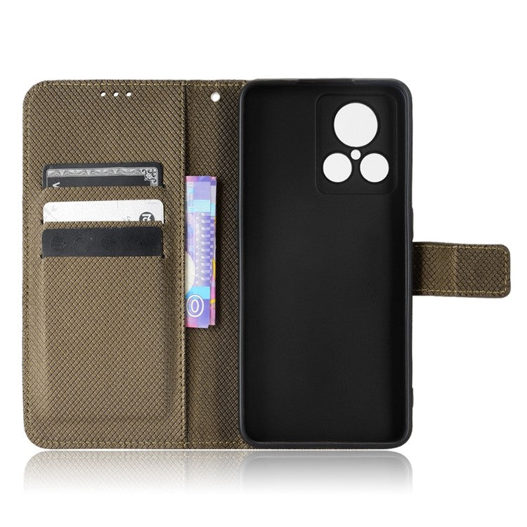 For Realme GT2 Explorer Master 5G Anti-drop Diamond Texture PU Leather Phone Case Wallet Stand Protective Phone Shell with Strap - Brown