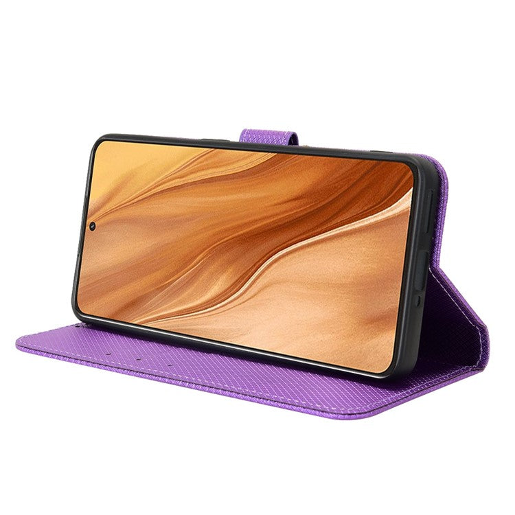 For Realme GT2 Explorer Master 5G Anti-drop Diamond Texture PU Leather Phone Case Wallet Stand Protective Phone Shell with Strap - Purple