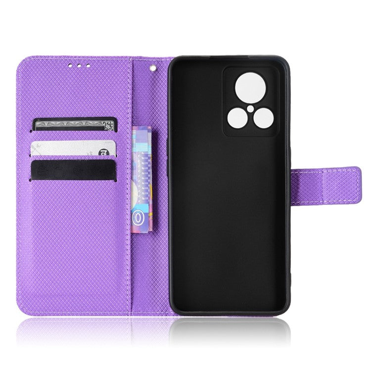 For Realme GT2 Explorer Master 5G Anti-drop Diamond Texture PU Leather Phone Case Wallet Stand Protective Phone Shell with Strap - Purple