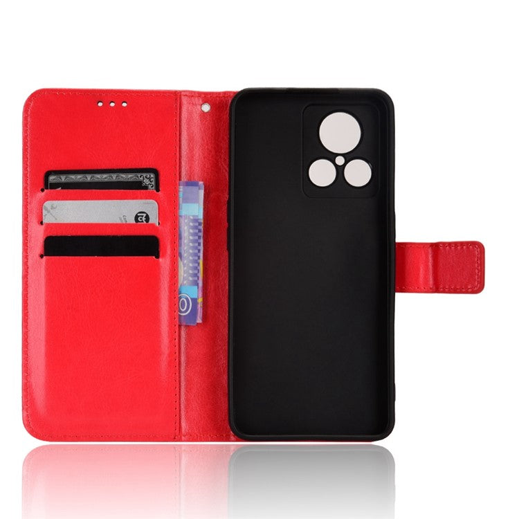 For Realme GT2 Explorer Master 5G TPU+PU Leather Wallet Phone Cover Crazy Horse Texture Stand Phone Shell with Strap - Red