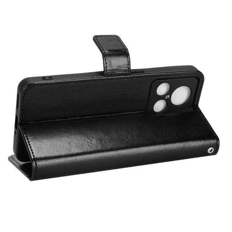 For Realme GT2 Explorer Master 5G TPU+PU Leather Wallet Phone Cover Crazy Horse Texture Stand Phone Shell with Strap - Black