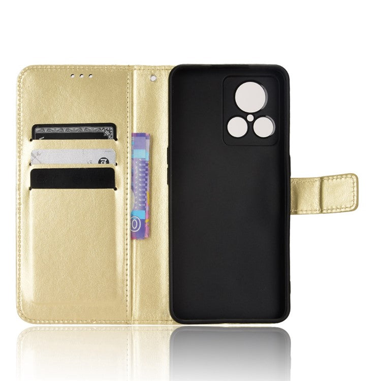 For Realme GT2 Explorer Master 5G TPU+PU Leather Wallet Phone Cover Crazy Horse Texture Stand Phone Shell with Strap - Gold