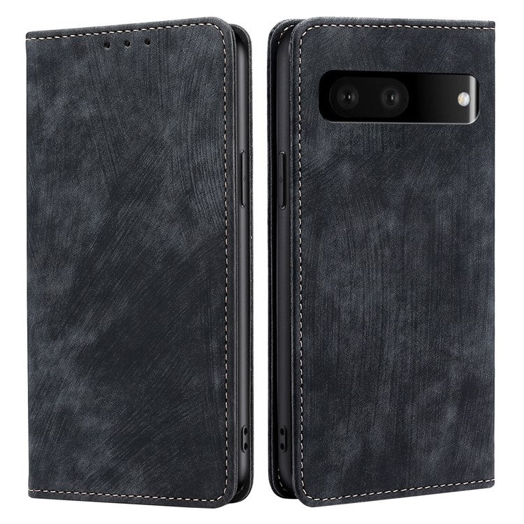 Anti-scratch Phone Case For Google Pixel 7 5G, PU Leather Flip Wallet Stand RFID Blocking Magnetic Phone Cover - Black