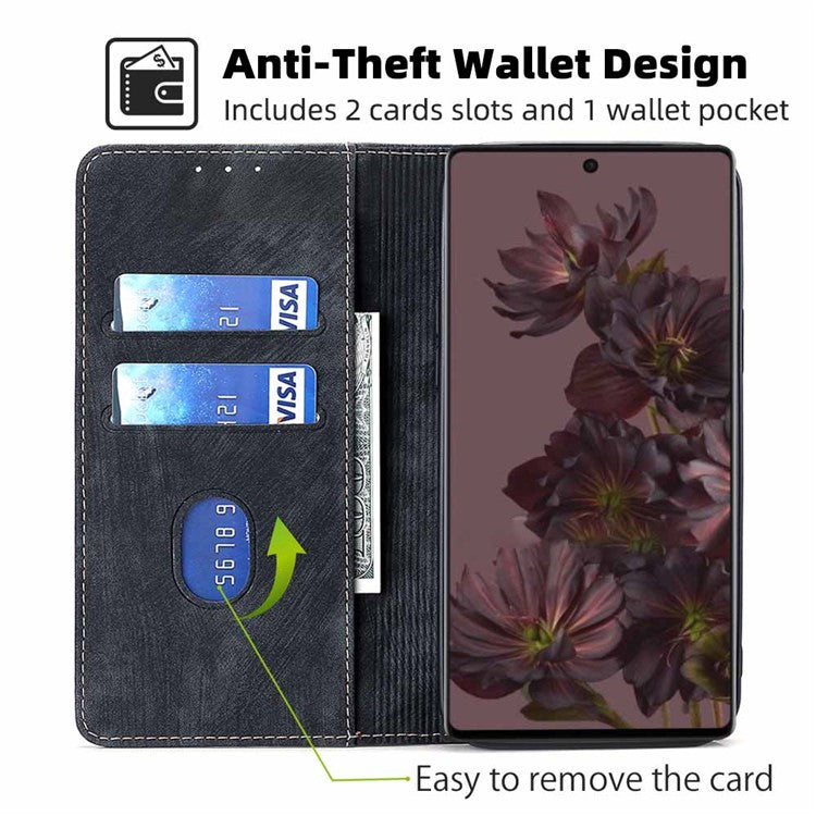 Anti-scratch Phone Case For Google Pixel 7 5G, PU Leather Flip Wallet Stand RFID Blocking Magnetic Phone Cover - Black