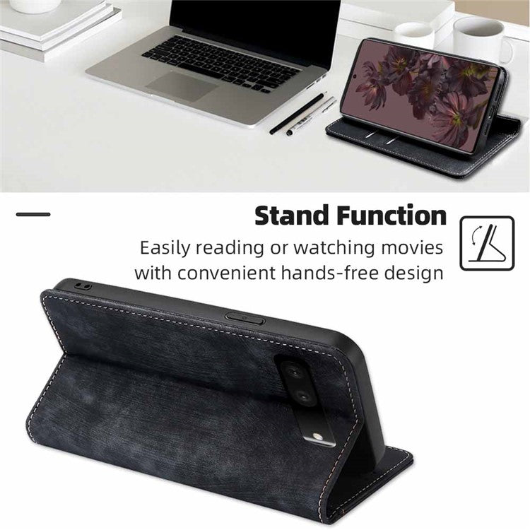 Anti-scratch Phone Case For Google Pixel 7 5G, PU Leather Flip Wallet Stand RFID Blocking Magnetic Phone Cover - Black