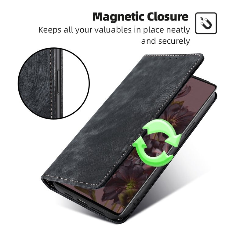 Anti-scratch Phone Case For Google Pixel 7 5G, PU Leather Flip Wallet Stand RFID Blocking Magnetic Phone Cover - Black