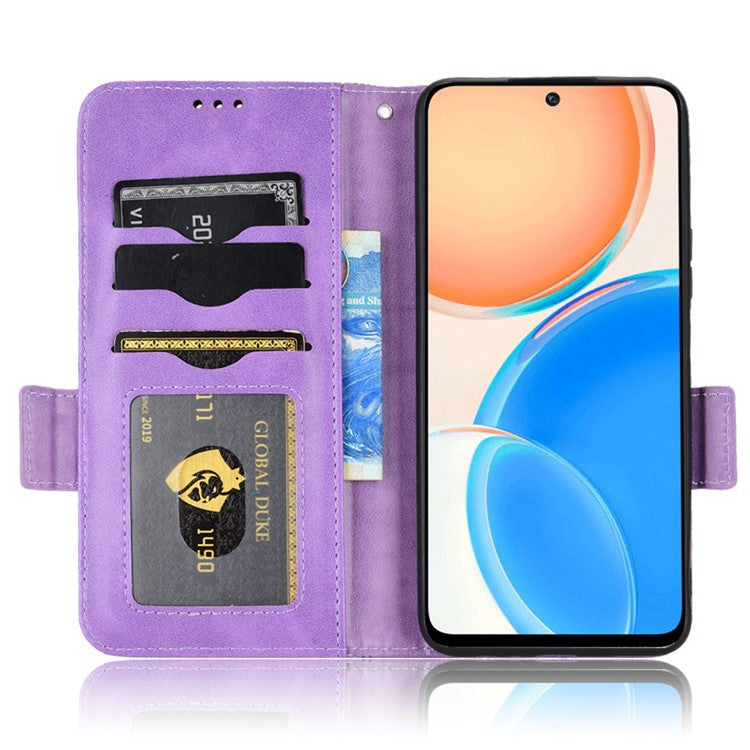 For Honor X8 5G Triangle Pattern Imprinted Flip Stand Wallet Leather Phone Case Shockproof Cover with Strap - Purple