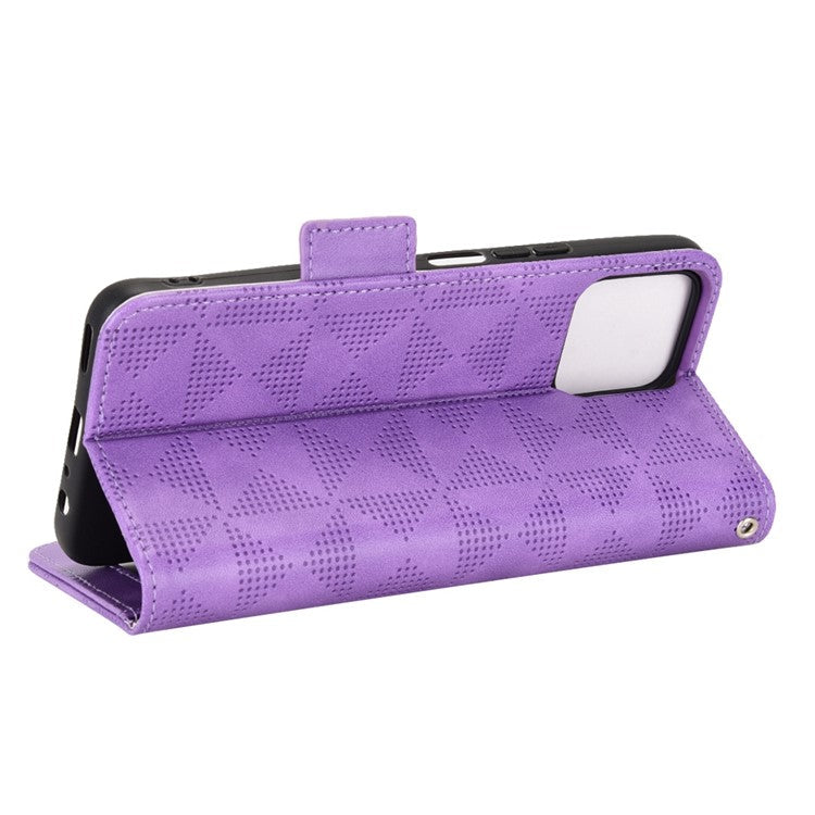 For Honor X8 5G Triangle Pattern Imprinted Flip Stand Wallet Leather Phone Case Shockproof Cover with Strap - Purple