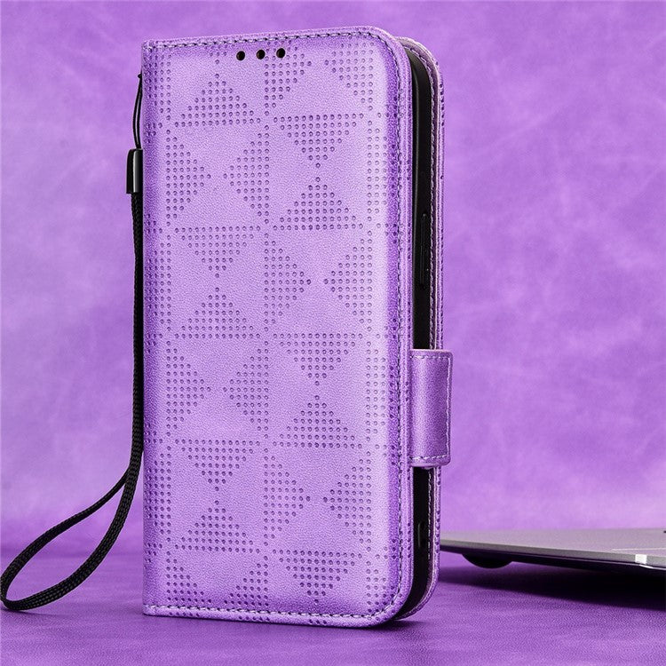 For Honor X8 5G Triangle Pattern Imprinted Flip Stand Wallet Leather Phone Case Shockproof Cover with Strap - Purple