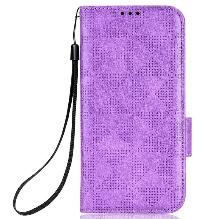 For Honor X8 5G Triangle Pattern Imprinted Flip Stand Wallet Leather Phone Case Shockproof Cover with Strap - Purple