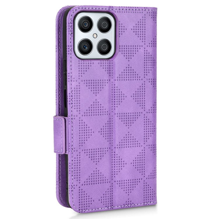 For Honor X8 5G Triangle Pattern Imprinted Flip Stand Wallet Leather Phone Case Shockproof Cover with Strap - Purple