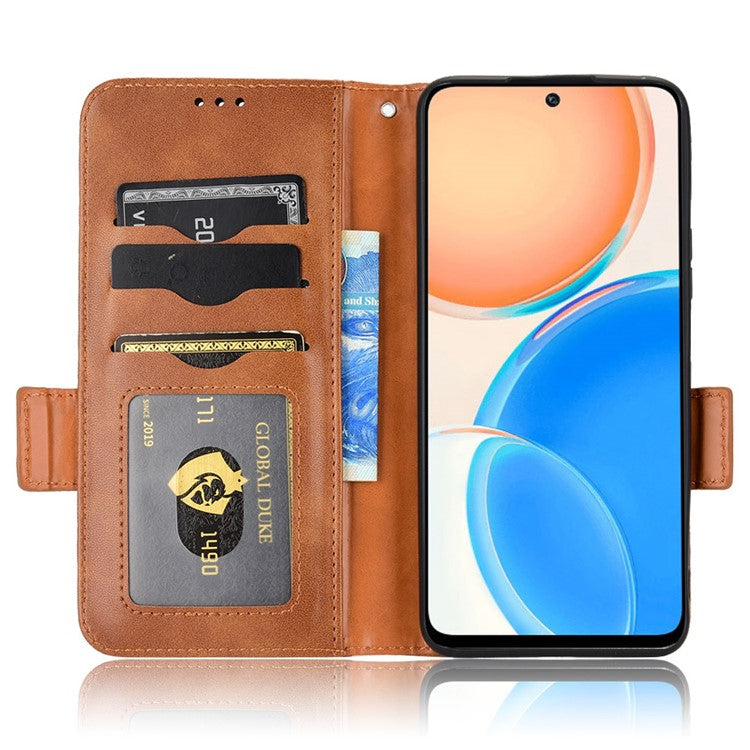 For Honor X8 5G Triangle Pattern Imprinted Flip Stand Wallet Leather Phone Case Shockproof Cover with Strap - Brown