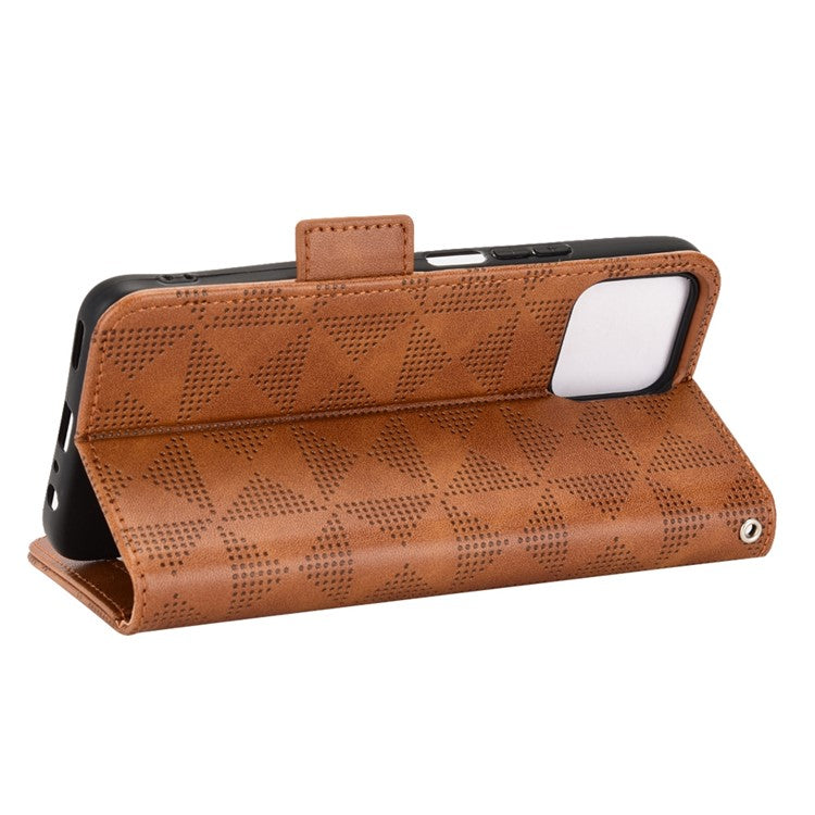 For Honor X8 5G Triangle Pattern Imprinted Flip Stand Wallet Leather Phone Case Shockproof Cover with Strap - Brown