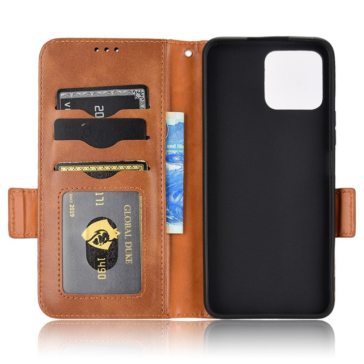 For Honor X8 5G Triangle Pattern Imprinted Flip Stand Wallet Leather Phone Case Shockproof Cover with Strap - Brown