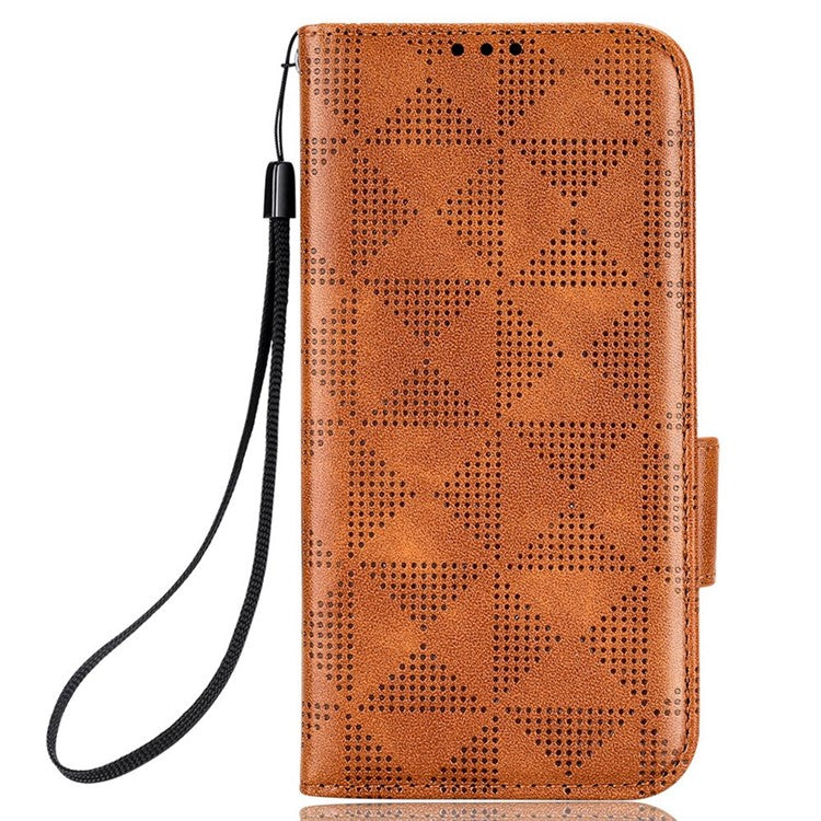 For Honor X8 5G Triangle Pattern Imprinted Flip Stand Wallet Leather Phone Case Shockproof Cover with Strap - Brown