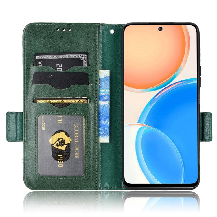 For Honor X8 5G Triangle Pattern Imprinted Flip Stand Wallet Leather Phone Case Shockproof Cover with Strap - Green