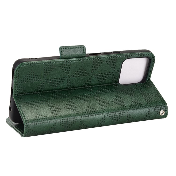 For Honor X8 5G Triangle Pattern Imprinted Flip Stand Wallet Leather Phone Case Shockproof Cover with Strap - Green