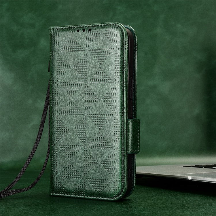 For Honor X8 5G Triangle Pattern Imprinted Flip Stand Wallet Leather Phone Case Shockproof Cover with Strap - Green
