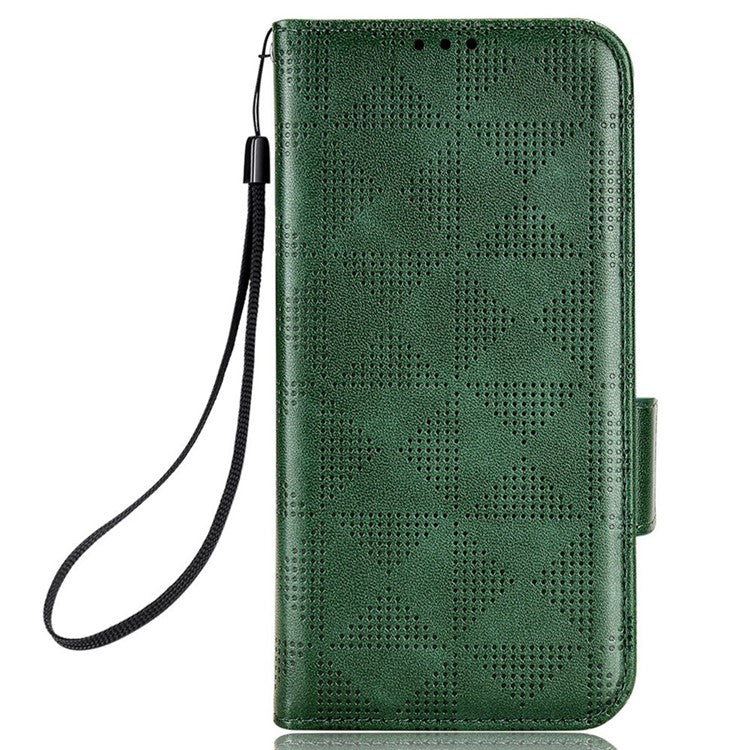 For Honor X8 5G Triangle Pattern Imprinted Flip Stand Wallet Leather Phone Case Shockproof Cover with Strap - Green