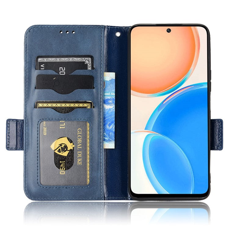 For Honor X8 5G Triangle Pattern Imprinted Flip Stand Wallet Leather Phone Case Shockproof Cover with Strap - Blue