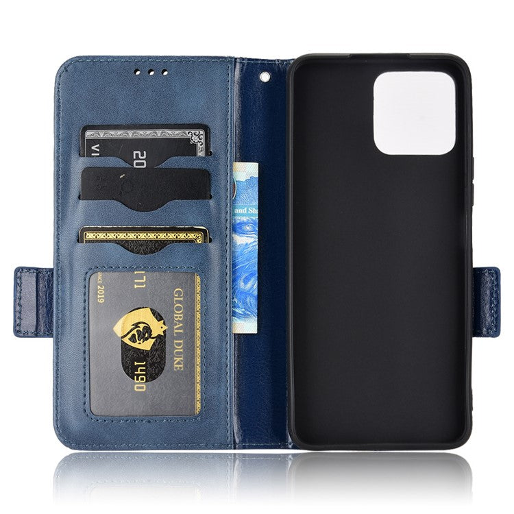 For Honor X8 5G Triangle Pattern Imprinted Flip Stand Wallet Leather Phone Case Shockproof Cover with Strap - Blue