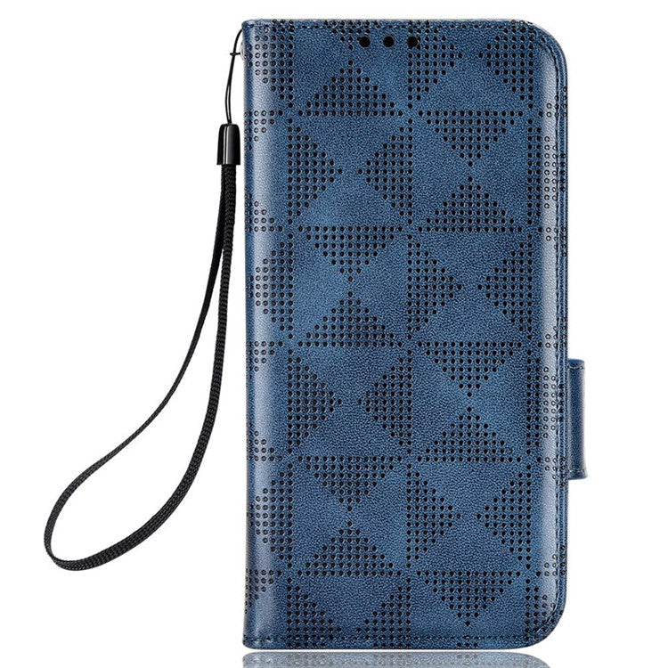 For Honor X8 5G Triangle Pattern Imprinted Flip Stand Wallet Leather Phone Case Shockproof Cover with Strap - Blue