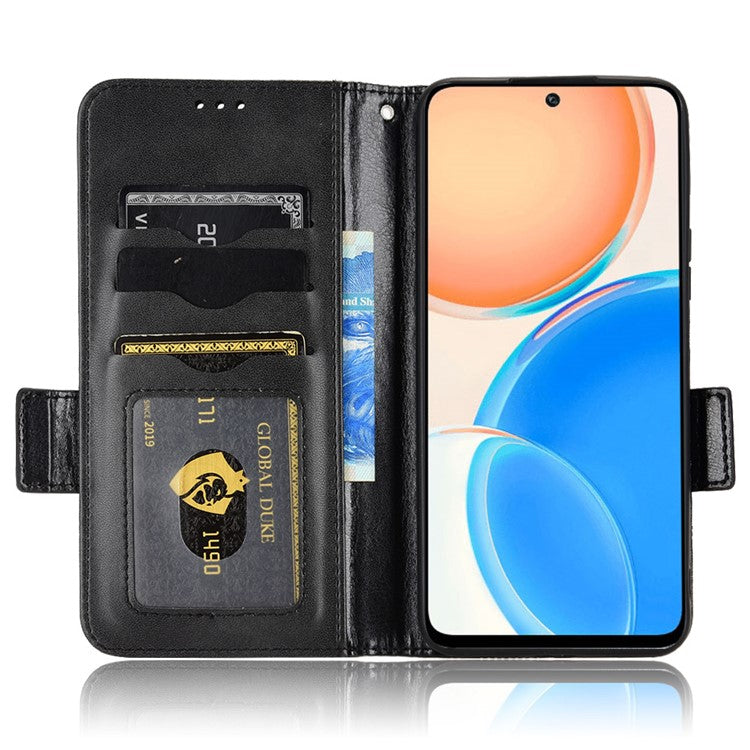 For Honor X8 5G Triangle Pattern Imprinted Flip Stand Wallet Leather Phone Case Shockproof Cover with Strap - Black