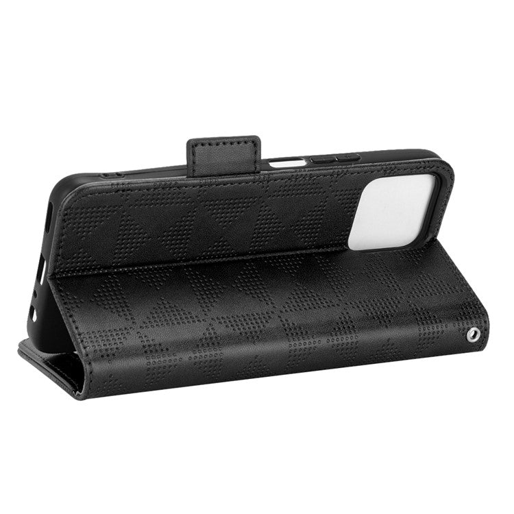 For Honor X8 5G Triangle Pattern Imprinted Flip Stand Wallet Leather Phone Case Shockproof Cover with Strap - Black