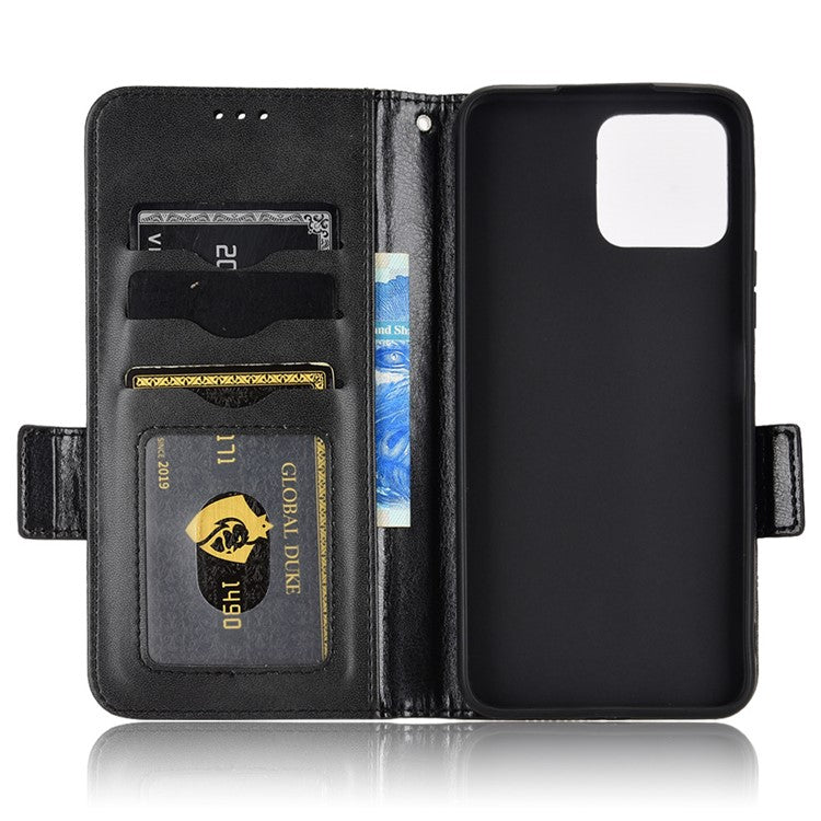 For Honor X8 5G Triangle Pattern Imprinted Flip Stand Wallet Leather Phone Case Shockproof Cover with Strap - Black