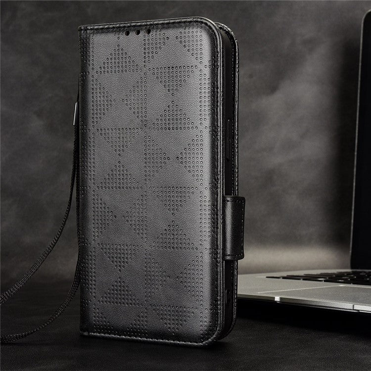 For Honor X8 5G Triangle Pattern Imprinted Flip Stand Wallet Leather Phone Case Shockproof Cover with Strap - Black