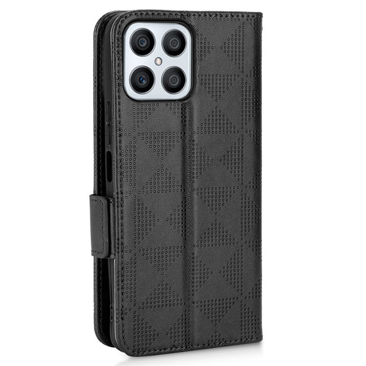 For Honor X8 5G Triangle Pattern Imprinted Flip Stand Wallet Leather Phone Case Shockproof Cover with Strap - Black