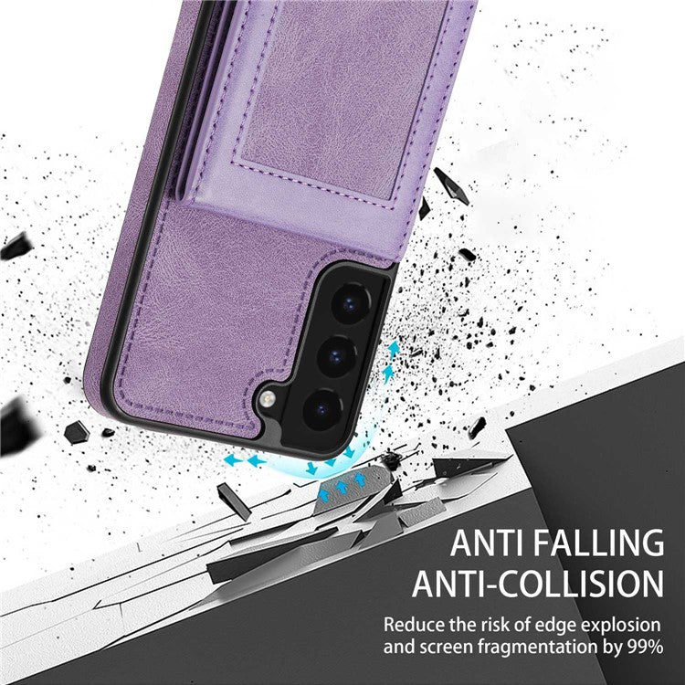 N.BEKUS Anti-drop Phone Case For Samsung Galaxy S22 5G, Well-protected PU Leather+TPU RFID Blocking Phone Cover Vertical Card Holder Kickstand - Purple