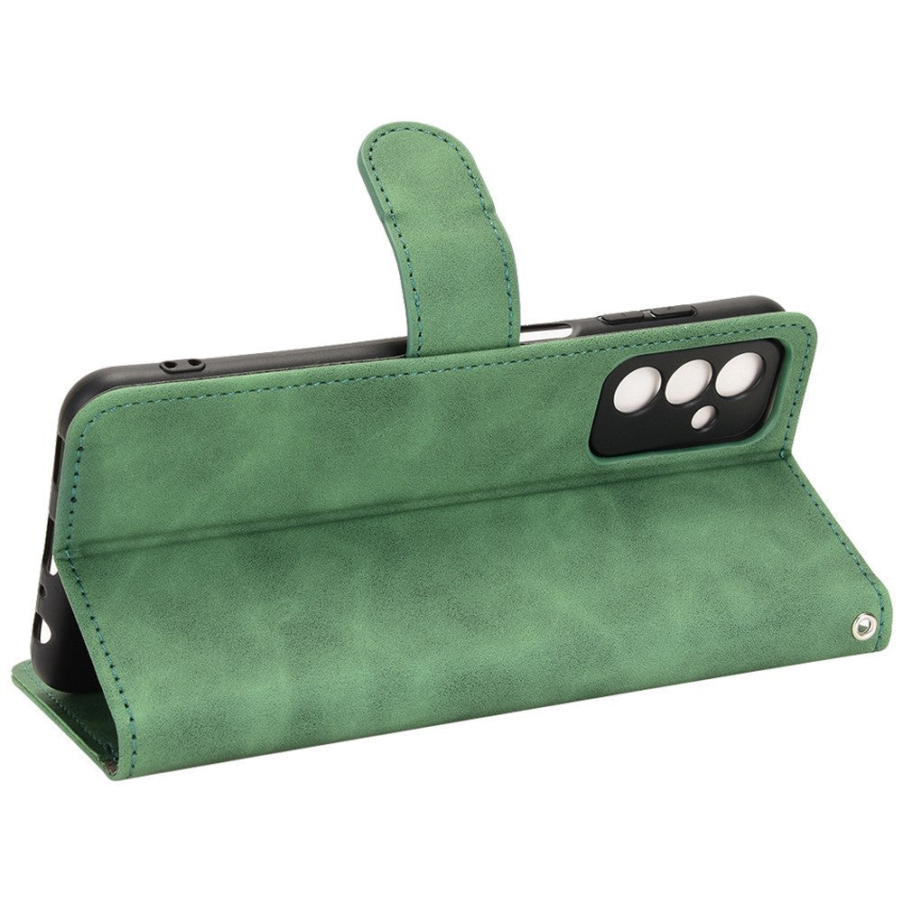 For Samsung Galaxy M13 4G Skin-Touch Feeling Full Protection PU Leather Case Stand Wallet Magnetic Clasp Phone Cover - Green