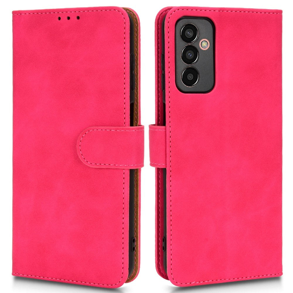 For Samsung Galaxy M13 4G Skin-Touch Feeling Full Protection PU Leather Case Stand Wallet Magnetic Clasp Phone Cover - Red