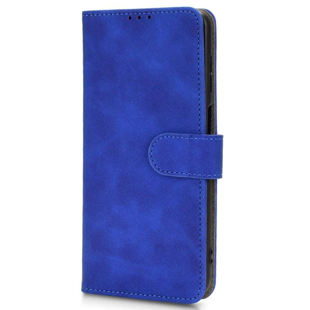 For Samsung Galaxy M13 4G Skin-Touch Feeling Full Protection PU Leather Case Stand Wallet Magnetic Clasp Phone Cover - Blue