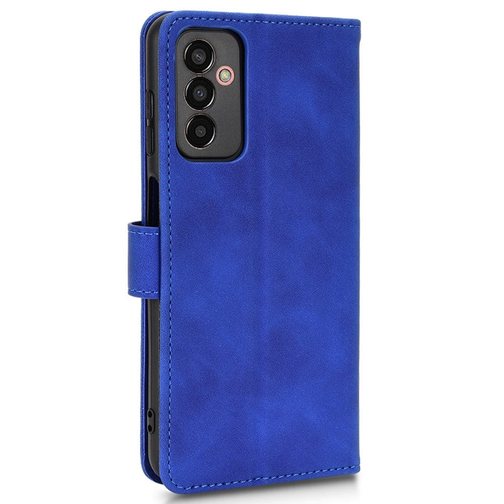 For Samsung Galaxy M13 4G Skin-Touch Feeling Full Protection PU Leather Case Stand Wallet Magnetic Clasp Phone Cover - Blue