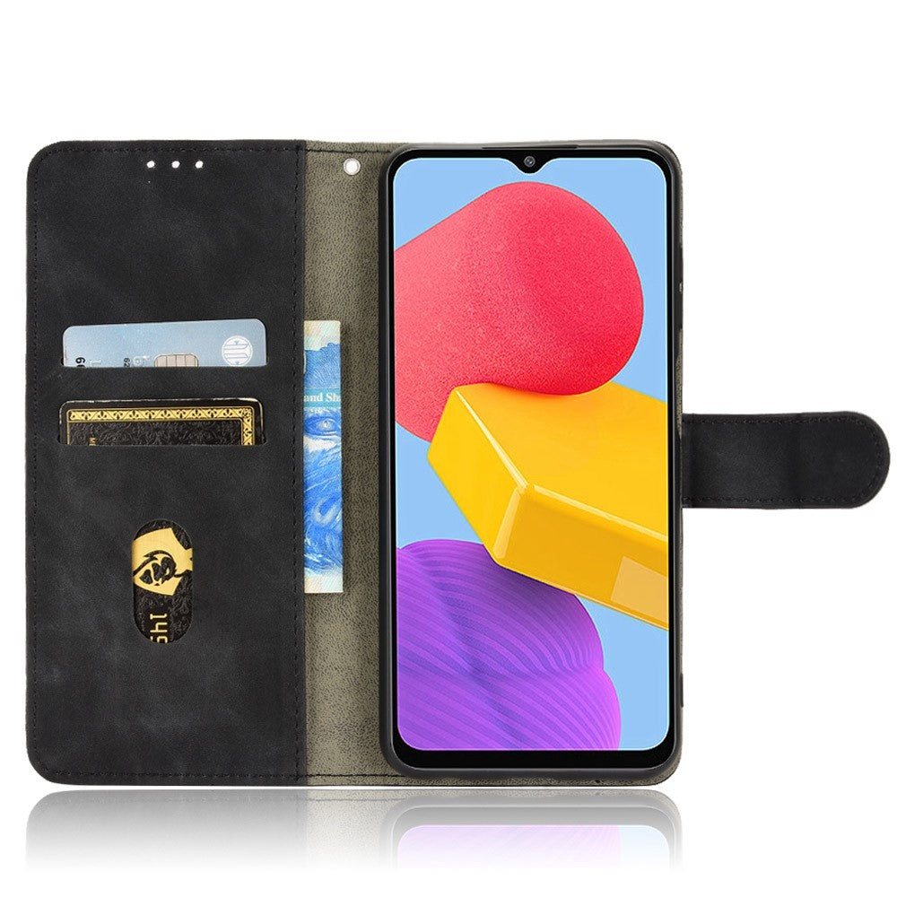 For Samsung Galaxy M13 4G Skin-Touch Feeling Full Protection PU Leather Case Stand Wallet Magnetic Clasp Phone Cover - Black