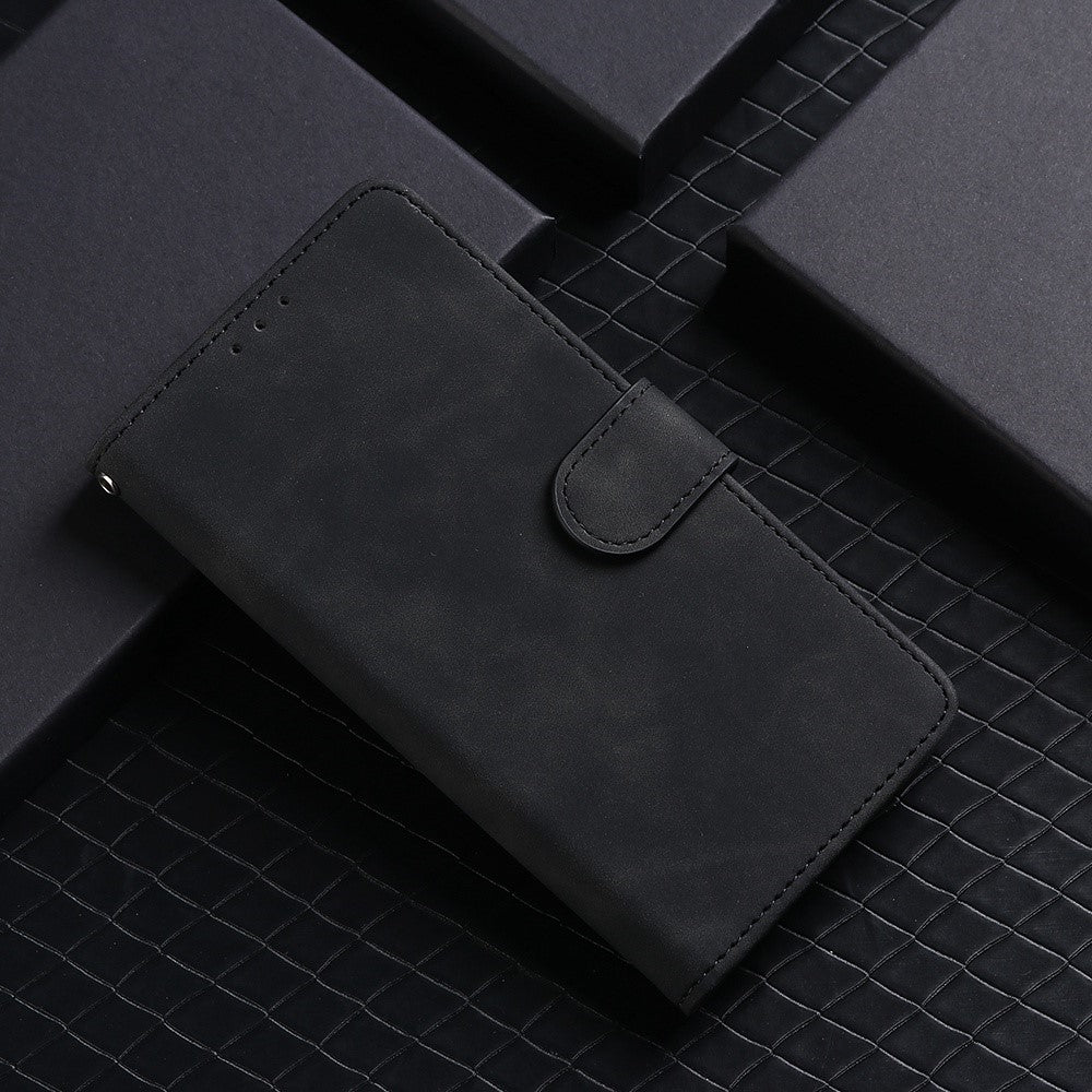 For Samsung Galaxy M13 4G Skin-Touch Feeling Full Protection PU Leather Case Stand Wallet Magnetic Clasp Phone Cover - Black