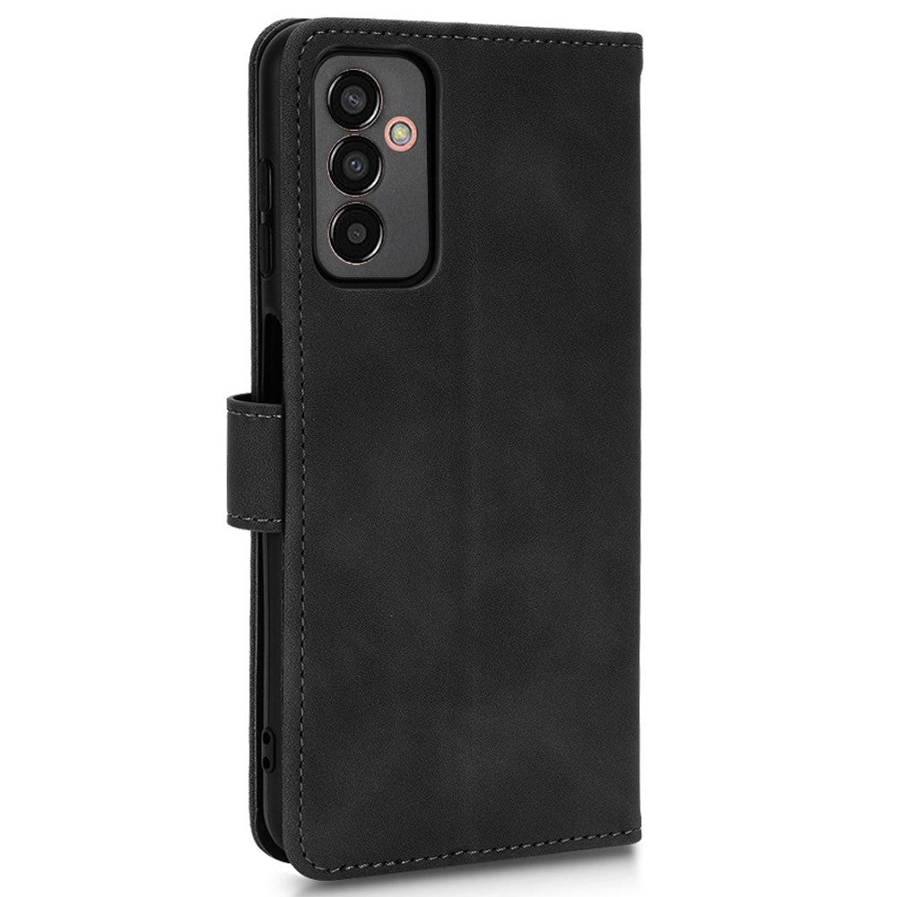 For Samsung Galaxy M13 4G Skin-Touch Feeling Full Protection PU Leather Case Stand Wallet Magnetic Clasp Phone Cover - Black